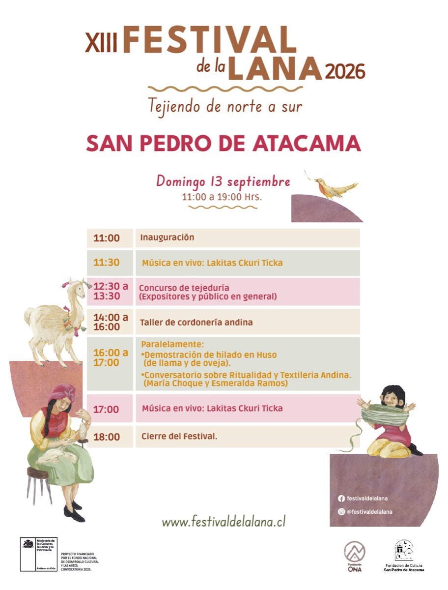 Afiche del programa del Festival de la Lana en San Pedro de Atacama, domingo 13 de septiembre